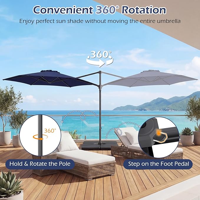 Tangkula 10FT Patio Umbrella, Offset Cantilever Outdoor Umbrella with 360 Degree Rotation, Air Vent, Cross Base for Pool Deck Garden Backyard (Navy)