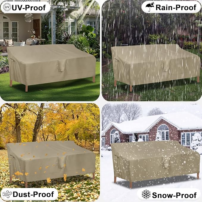 OutdoorLines Outdoor Waterproof Patio 4-Seater Couch Cover - UV Resistant Patio Sofa Furniture Covers Weatherproof Heavy Duty Glider Covers for Outdoor Furniture, 104Wx32.5Dx33H Inches, Camel