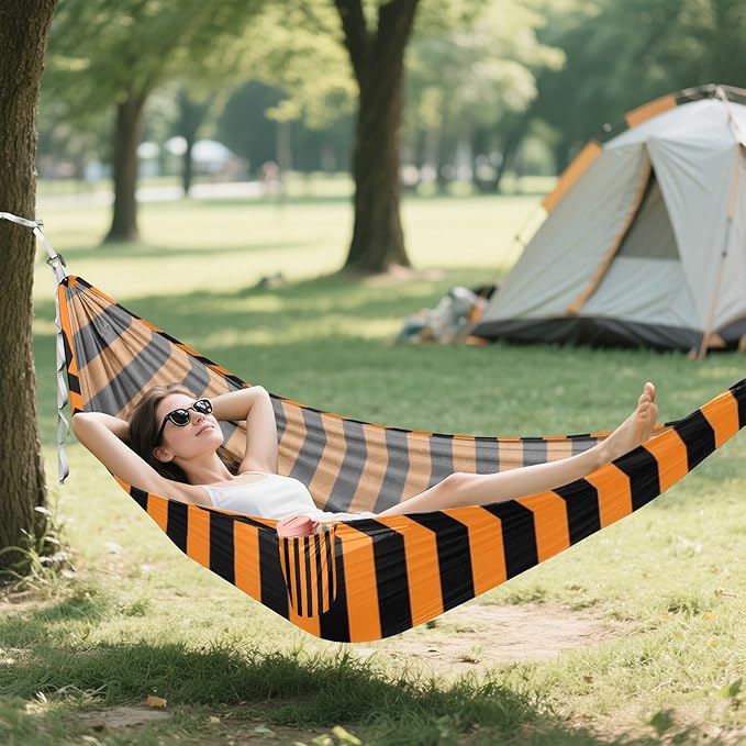 Halloween Orange Black Lines 330lb Capacity Outdoor Hammocks with Hanging Rope Swing Hammock for Outside Patio Garden hamaca para acampar