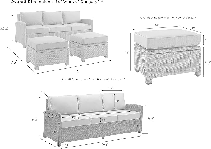 Crosley Furniture Bradenton 3-Piece Outdoor Sofa Patio Furniture Set, Wicker Conversation Sets for Porch, Brown with Sand Cushions