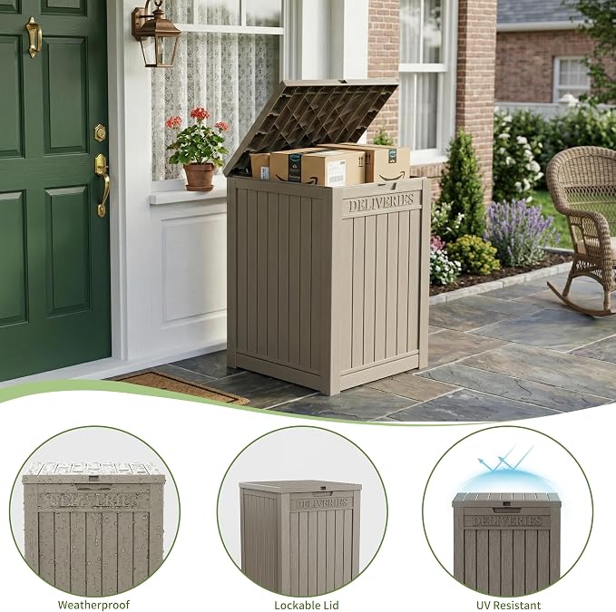 ROJIK Package Delivery Box 55 Gallon with Lockable Secure,Outdoor Package Drop Container Waterproof for Porch Patio and Curbside(Grey)