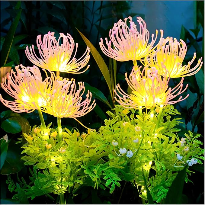 Solar Garden Lights 2 Pack, Solar Flowers Lights with Glowing Flowers & Stems, Upgraded Solar Panel, Outdoor Lights for Garden Decoration,Yard Decor and Gift for Mother