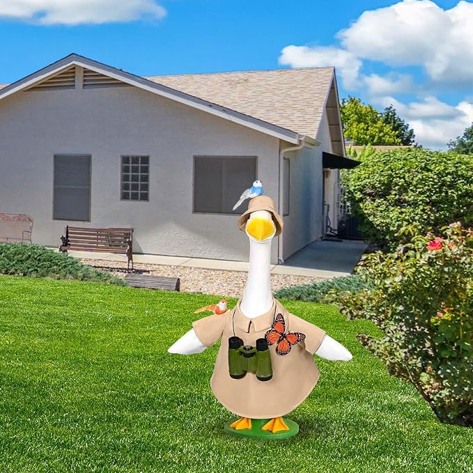 JcHrmers Bird Watching Porch Goose Outfits Lawn Porch Goose Clothes, Fits 23" Cement Plastic Goose Statue for Bird Lovers Outdoor Garden Yard Patio Art Decor