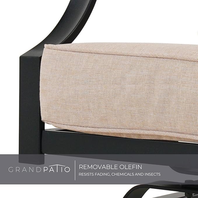 Grand Patio Outdoor Patio Seating, Motion Chair, Stationary Rocker, Padded Cushion Chair Set of 2, Beige