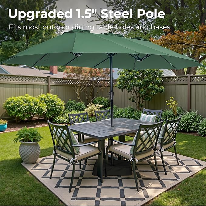 SUPERJARE 13FT Outdoor Patio Umbrella with Base Included, Double Sided Pool Umbrellas with Fade Resistant Canopy, Large Table Umbrella for Deck, Market, Backyard - Forest Green
