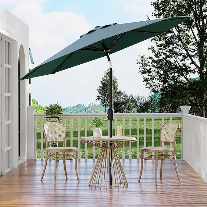 CABIHOME 10 ft Outdoor Patio Umbrella, Outdoor Table Umbrella with 8 Sturdy Ribs | Crank Lift & Push Button Tilt, Yard Umbrella, Market Umbrella for Garden Pool Deck Yard