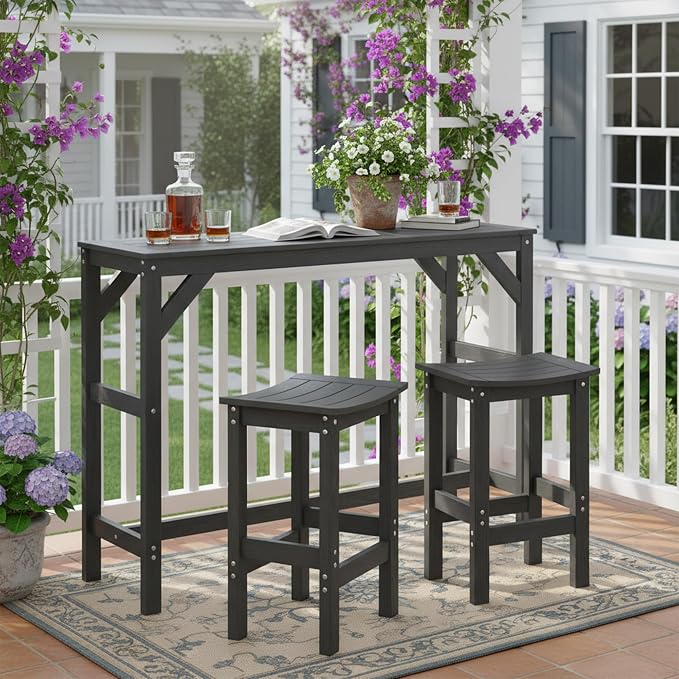 HIPS Outdoor Patio Bar Table, All Weather HIPS Table for Outside, 55" Rectangular High Top Table for Poolside, Patio, Balcony, Deck (Black, Bar Table)