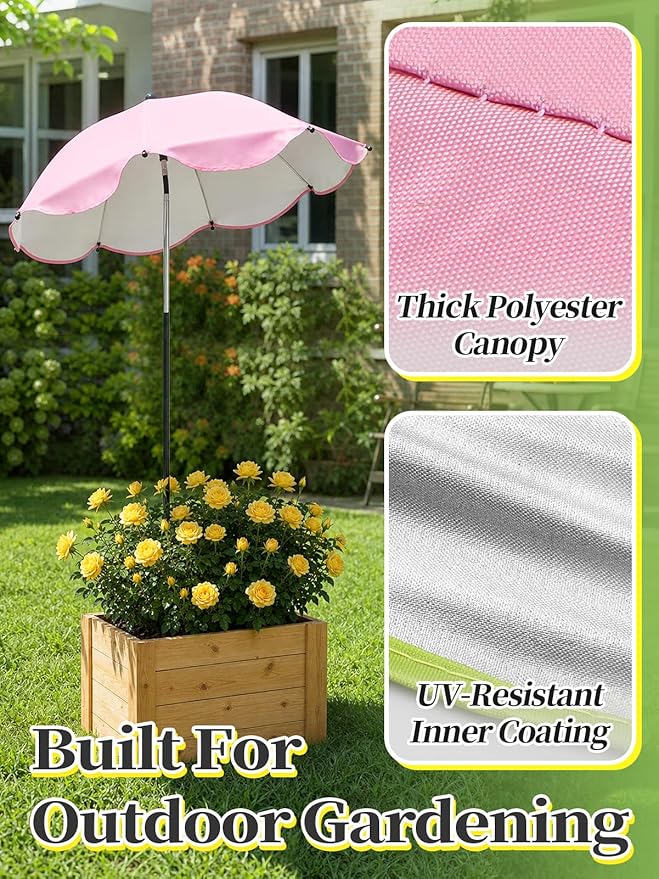 Cosweet Plant Umbrellas for Outdoor Plants with Stable 5 Prong Base & Adjustable Angle Height - 26" Larger UV-Resistant Garden Umbrella Shade, Easy Install for Raised Bed Potted Flowers