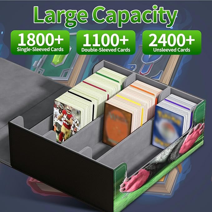 Large Card Deck Box for MTG, Fits 1200+ Sleeved Cards, PU Leather Storage Case with Strong Magnetic Closure, Multiple Colors for TCG CCG Baseball Card Collections, Pink Headphones Panda