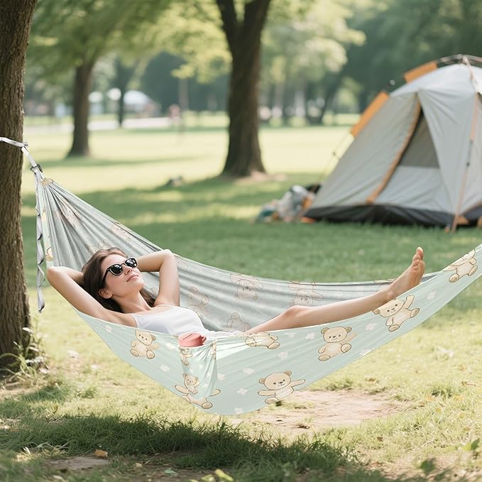 Camping Hammock Outdoor Hammocks for Outside Bear Light Green Beach Trees Portable Lightweight with Pockets Tree Straps Indoor