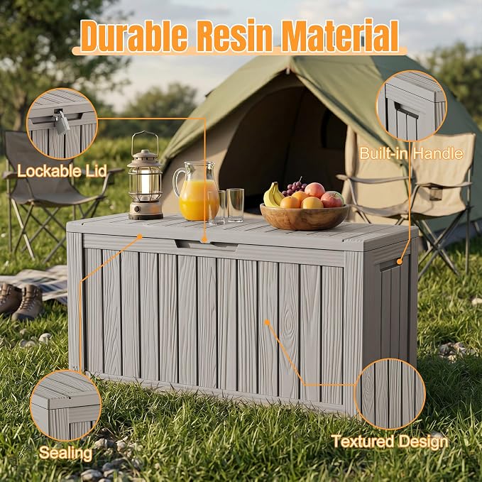 Outdoor Storage Box,140 Gallon Resin Deck Box,Waterproof & UV Resistant Lockable Package Delivery Bin,Toy Cabinet for Indoor & Outdoor