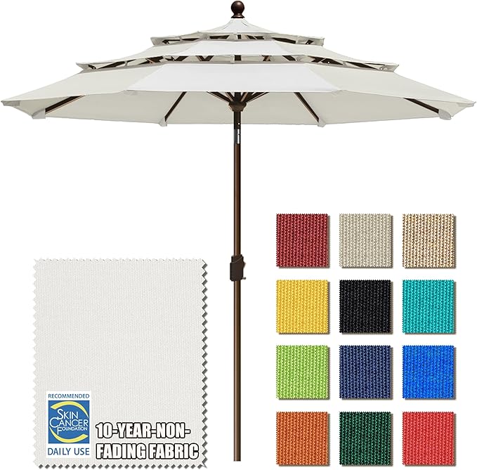 EliteShade USA 10-Year-Non-Fading 9ft 3-Tier Market Patio Umbrella, Commercial Grade Outdoor Table Umbrella with Crank Open, Windproof & UPF 50+ UV Protection, Heavy Duty Ventilation for Garden, Deck, Pool, Backyard, Beach & Bistro, White