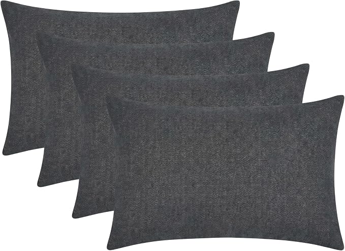 RSH DECOR: Designer Select Sunbrella Lumbar Throw Pillows Set of 4 | 20" x 12" | Water and Fade-Resistant Performance Fabric | Indoor Outdoor Accent Pillows | Made in USA (Sancy Denim)