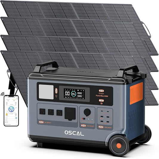 Powermax 6000W(9000W Peak) Portable Solar Power Station, 3600Wh LiFePO4 Battery with 4x200W Solar Panels, 1.6H Fast 2400W Solar Charging Generator for Camping, RV, Home Backup, Emergency