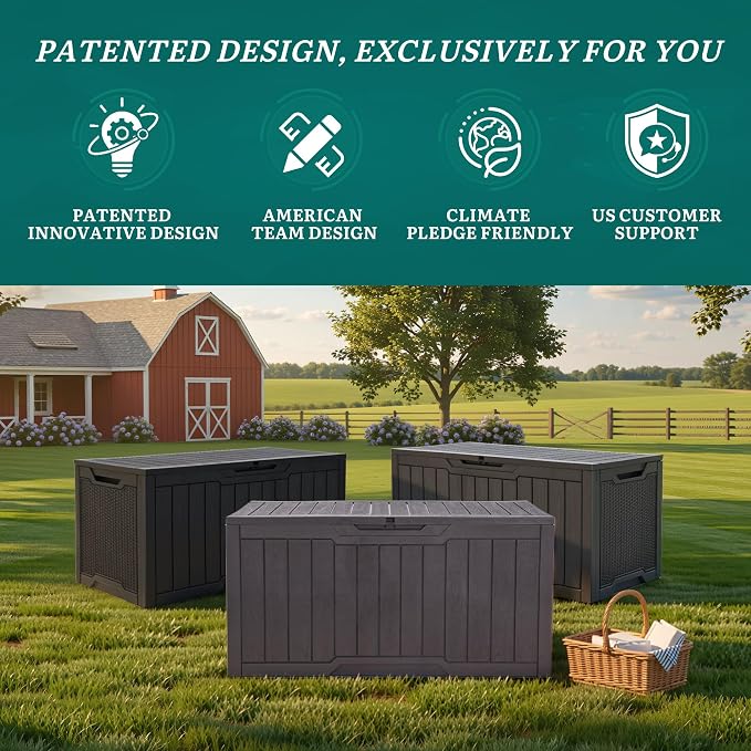 YITAHOME 100 Gallon Large Outdoor Deck Box, Waterproof Resin Storage Box, Lockable Indoor Outdoor Storage Container for Patio Furniture Cushions, Pool Accessories, Garden Tools, Dark Brown