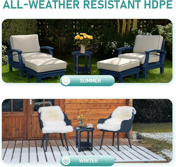 Outvita Outdoor Side Table, 2-Tier HDPE Adirondack Small End Tables Weather Resistant Patio Furniture for Backyard Poolside Porch Balcony