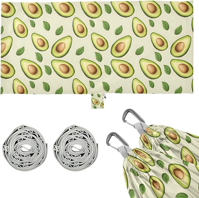 Camping Hammock Outdoor Hammocks for Outside Green Avocado Pattern1 Beach Trees Portable Lightweight with Pockets Tree Straps Indoor Small