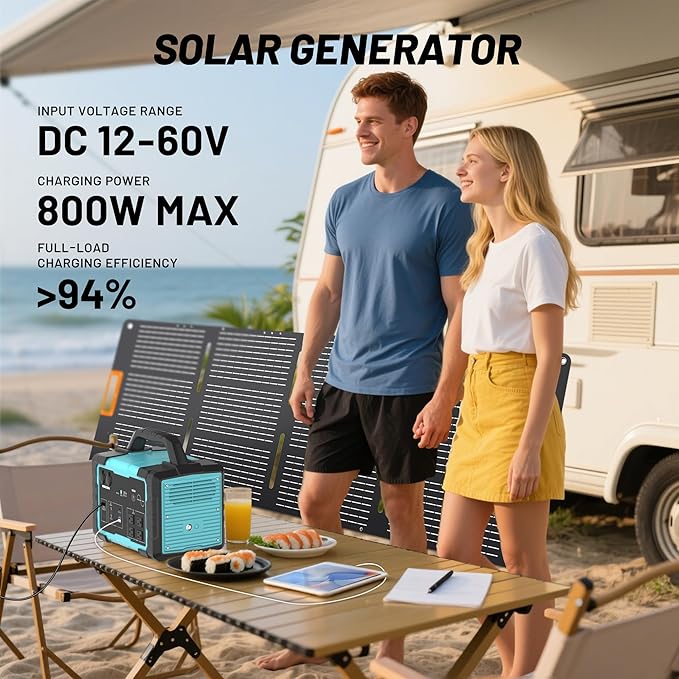 Portable Power Station 1800W (3600W Surge), 1024Wh LiFePO4 Solar Generator, 1.5H Fast Charging Home Battery Backup with 4 AC Outlets, Emergency Power Supply for Camping, RV, Off-Grid