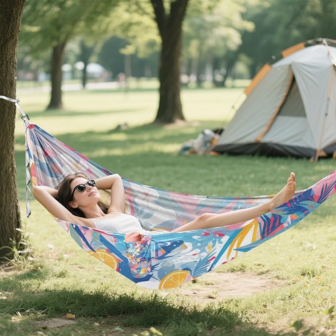Blue and Pink Summer Fruit Party 330lb Capacity Hammocks Cloth Hammock for Patio Backyard Lounge Base soporte para hamacas para adultos