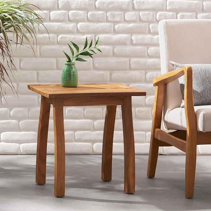 Merax Outdoor Acacia Wood Accent End Table Patio Coffeetable for Backyard,Garden,Poolside