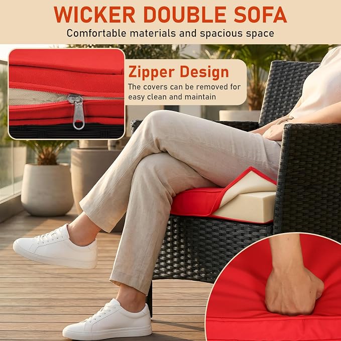 NChanmar 3 Pieces Patio Furniture Outdoor Bistro Set Outdoor&Indoor Conversation Set Coffee Table Chairs Set for 2 with Water-Resistant Cushions for Lawn Yard Garden Porch Balcony and Pool,Red