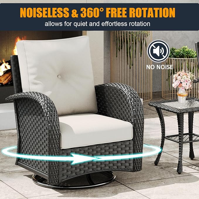 9 Pieces Outdoor Wicker Patio Swivel Rocking Chairs, All Weather Wicker Conversation Set with Side Table