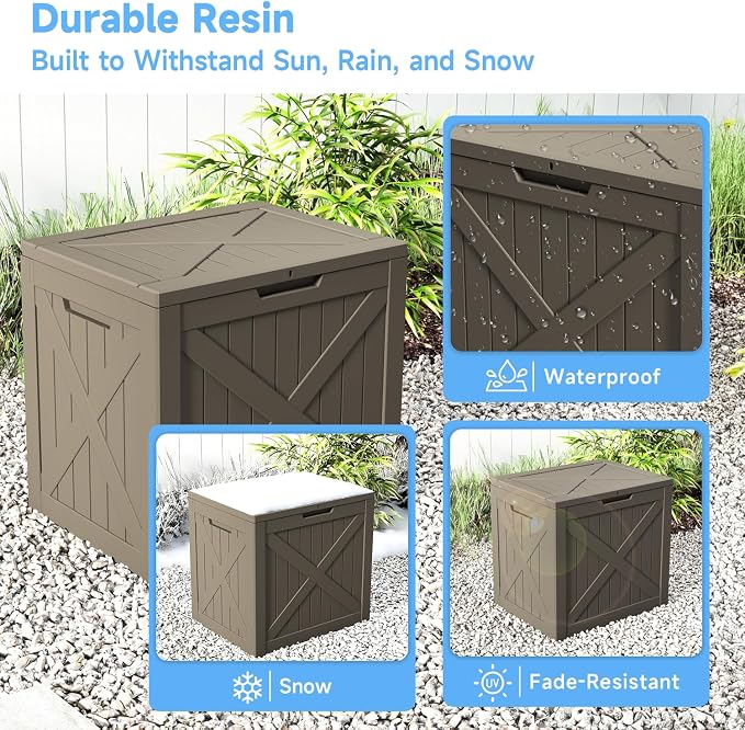 EasyUp 35 Gallon Deck Boxes Outdoor Waterproof, Weatherproof Outdoor Deck Box, Lockable Resin Storage Bench For Patio Cushions, Garden Tools And Pool Accessories, Gray