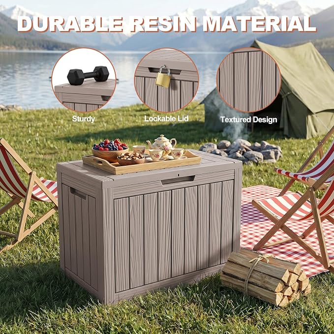 EFU Outdoor Storage Box 60 Gallon Deck Box (Indoor & Outdoor) Lockable UV Resistance Waterproof Resin Storage Bin Storage Box for Outdoor,Patio Storage(Taupe)
