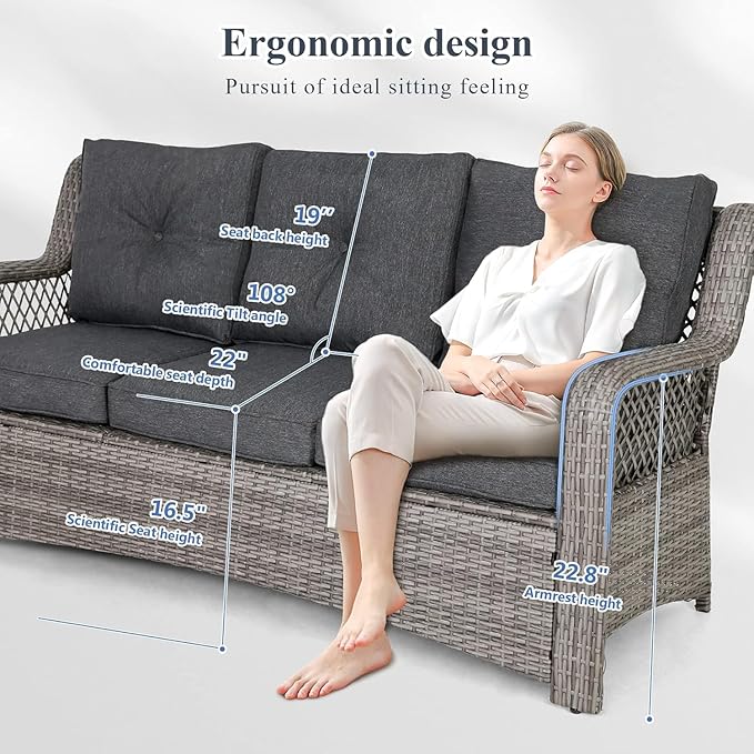 HOMREST 6 Piece Patio Furniture Set, Wicker Outdoor Conversation Sofa Set w/ 2 Ottomans, Storage Coffee Table, Rattan Outdoor Sectional for Deck Backyard Porch (7 Seats, Gray)