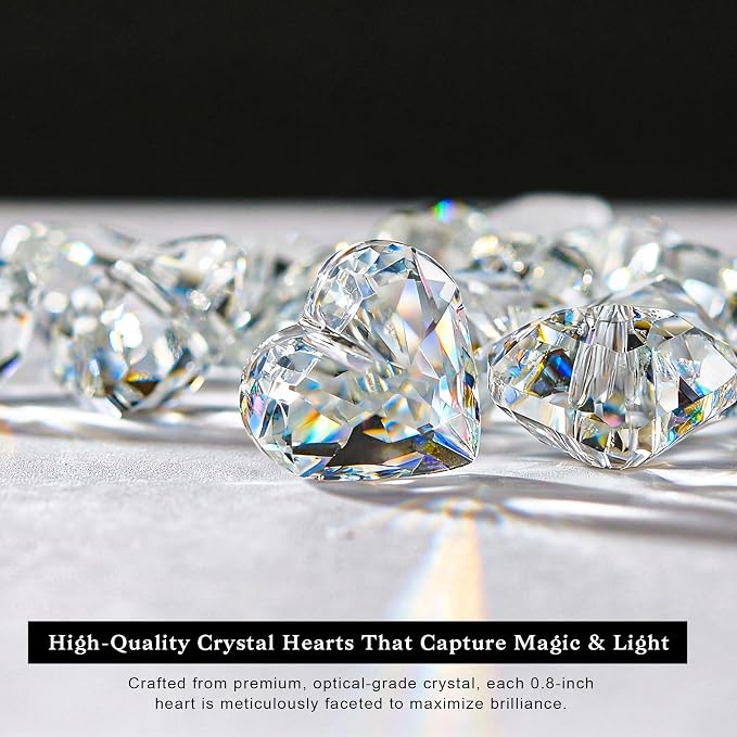 48pcs 20mm Crystal Heart Prism Sun Catchers Clear Chandelier Crystals Beads | Prisms,Rainbow Maker Suncatchers for Window,Garden,Glass Ornaments for Christmas Tree Home, Wedding,Valentine's Day Gift