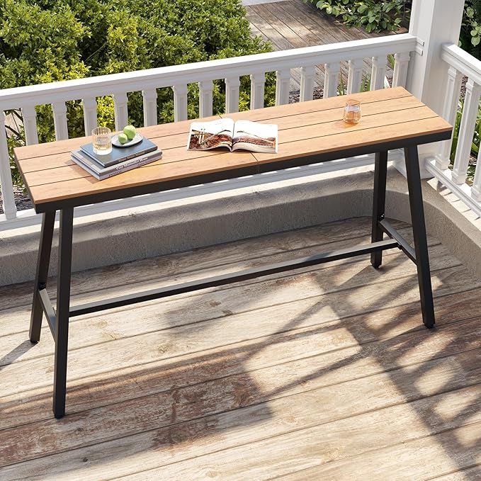 Crestlive Products Outdoor Bar Table, Hot Tub Table, 63'' Patio Bar Height Table with Weather Resistant Waterproof Top for Balcony, Bistro, Garden, Backyard, Poolside, Indoor (Brown)