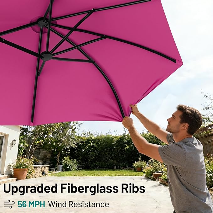 AreShark 15ft Patio Umbrella with Base, Double Sided Outdoor Umbrella with 12 Fiberglass Ribs, Large Outdoor Umbrella for Garden, Pool, Deck, Backyard & Market, Rose Pink