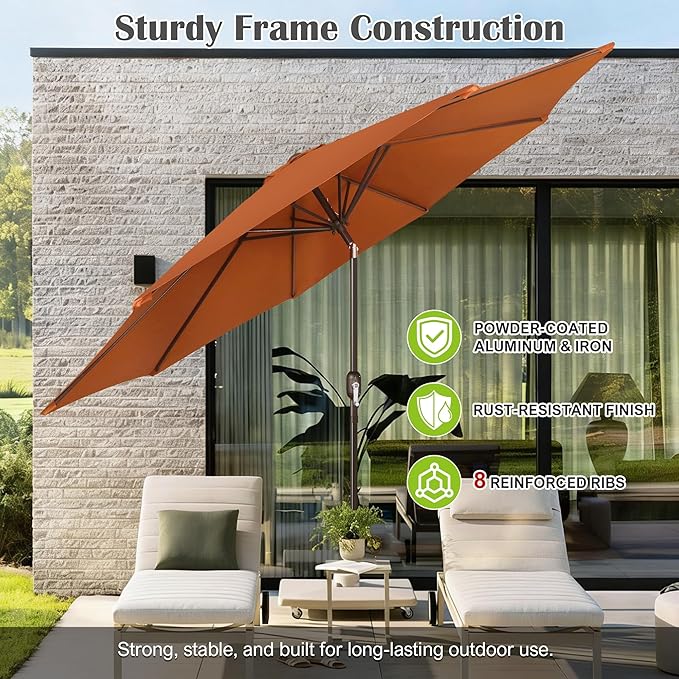 Blissun 10FT Outdoor Patio Umbrella, Outdoor Table Umbrella, Yard Umbrella, Market Umbrella with 8 Sturdy Ribs, Push Button Tilt and Crank