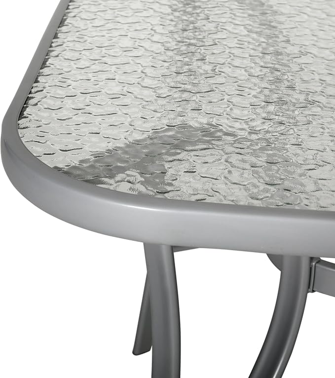 Flash Furniture Tory Rectangle Patio Table with Umbrella Hole, Commercial All-Weather Table with Heat Resistant Tempered Glass, Steel Tube Frame, 35x 59, Silver