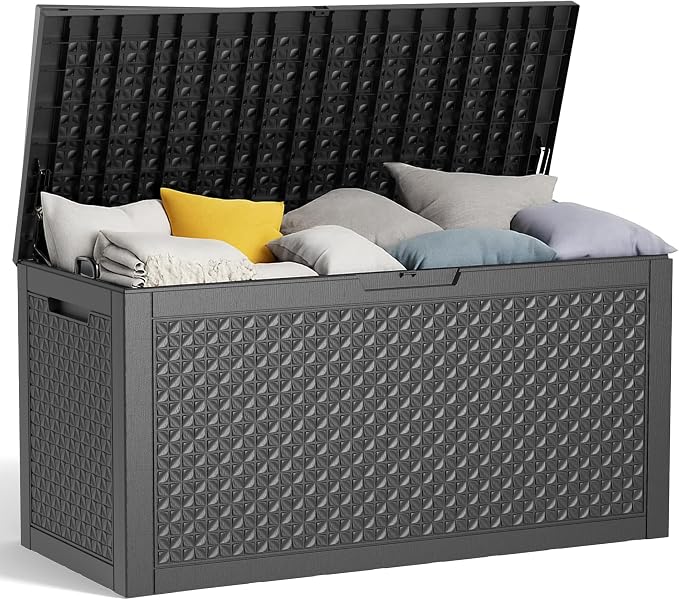 Vixzen 100 Gallon Deck Boxes Outdoor Waterproof, Lockbale Outdoor Storage Box for Patio Cushions Storage Furniture, Garden Tools, Pool Supplies, Weatherproof and UV Resistant (Black, 100 Gallon)