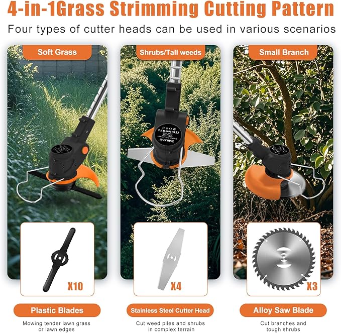 21V Electric Weed Wacker Cordless String Trimmer Battery Powered Grass Trimmer with 90° Adjustable Head 2 X 2.0Ah Battery and Charger Lightweight Brush Cutter Edger Lawn for Garden (Black)