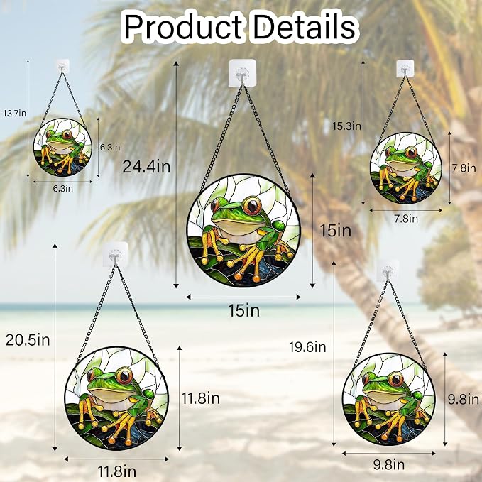 DASTOLL Stained Glass Window Hanging, Green Frog White Petals Sun Catchers Colorful Glass Panel Cute Suncatcher Decor for Birthday for Women, Men, Wife, Aunt, and Mom 9.8 in