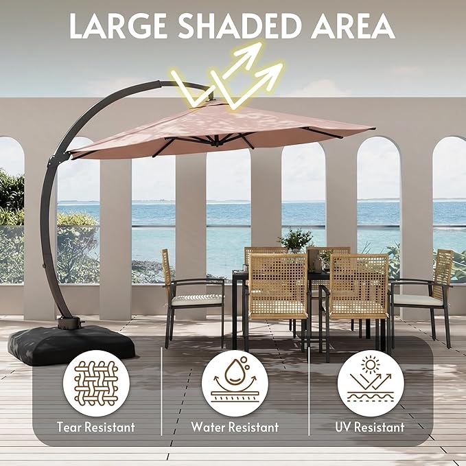 11FT Cantilever Patio Umbrella with Base Included, Large Cantilever umbrella with 360°Rotation, Heavy-Duty Offset Outdoor Umbrella for Patio,Pool,Garden and Backyard (Pink)