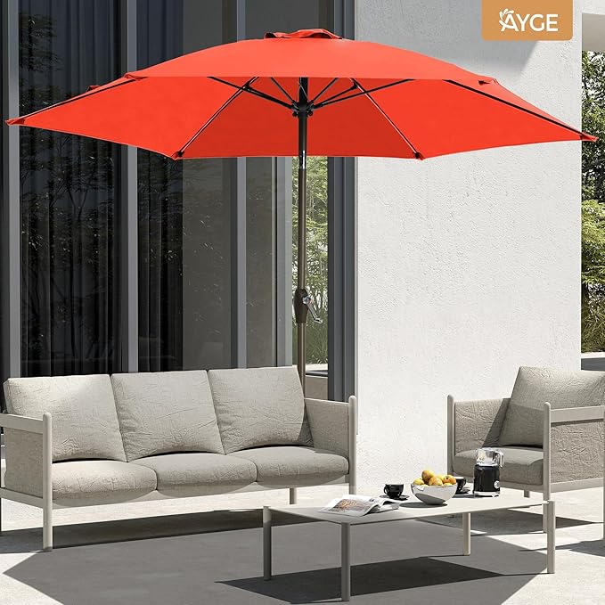 Ayge 7.5FT Large Outdoor Patio Umbrella Market Table Umbrella-UV Resistant, Easy Push Button Tilt and Crank, 6 Sturdy Fiberglass Ribs Heavy-Duty Pool Umbrella for Deck, Backyard,Garden, Yard,Orange