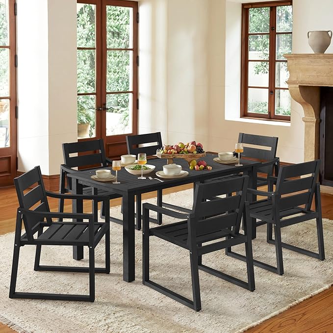Cozyman Patio Table and Chairs Set, HDPS 5-Piece Outdoor Dining Set, Patio Furniture for Deck, Poolside, and Backyard, Black