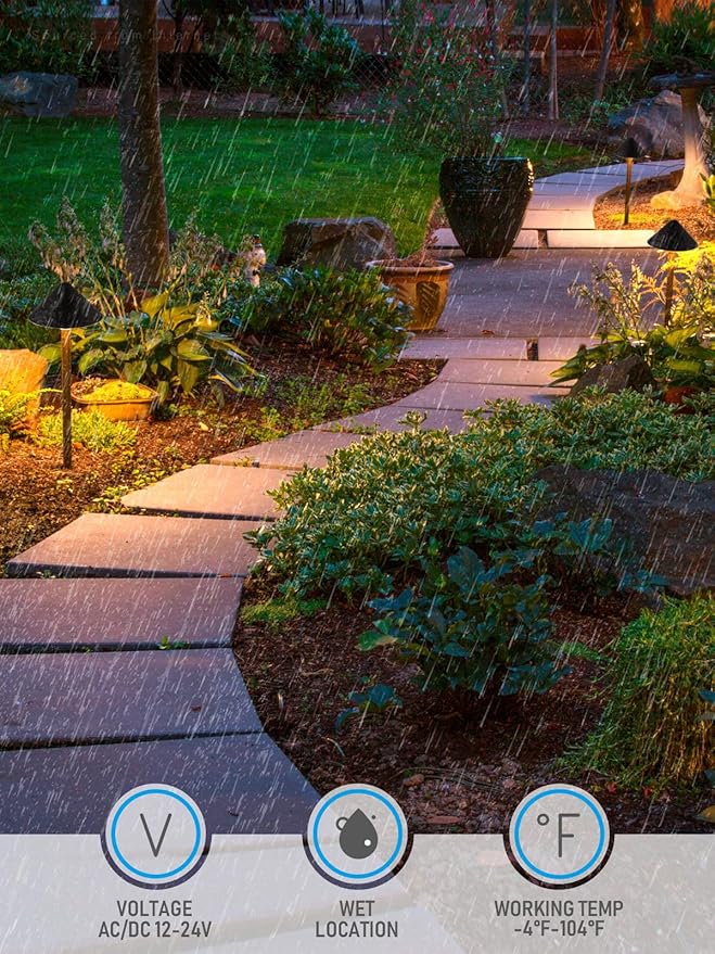 LEONLITE LED Low Voltage Landscape Path Light, 3W 12-24V AC/DC, Pathway Lighting Wired, Outdoor Light for Yard Lawn, ETL CRI90+ Unique Vintage Golden Edge, Black Aluminum, 3000K Warm White, Pack of 4