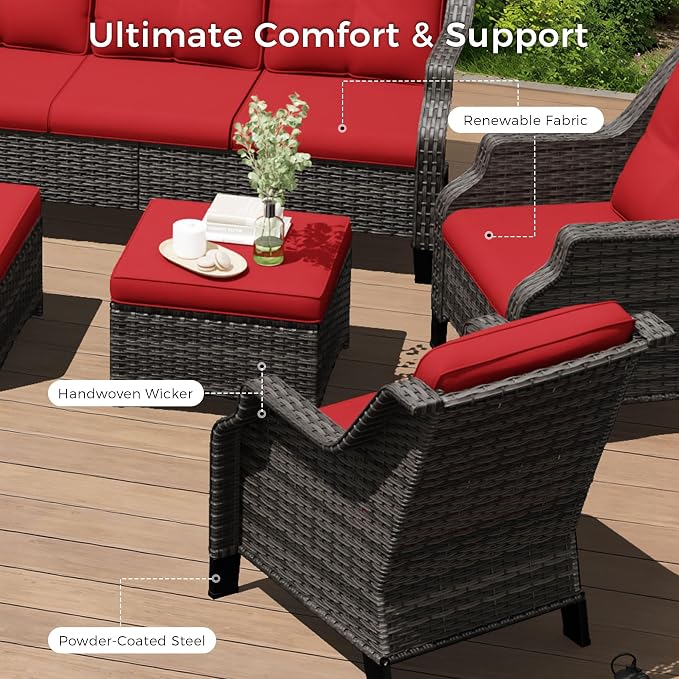 Outdoor Patio Chairs Set of 4, Wicker Patio Furniture with Thick Cushions, Curved Armrest, Deep Seating, Rattan Outdoor Chairs for Porch, Deck, Balcony