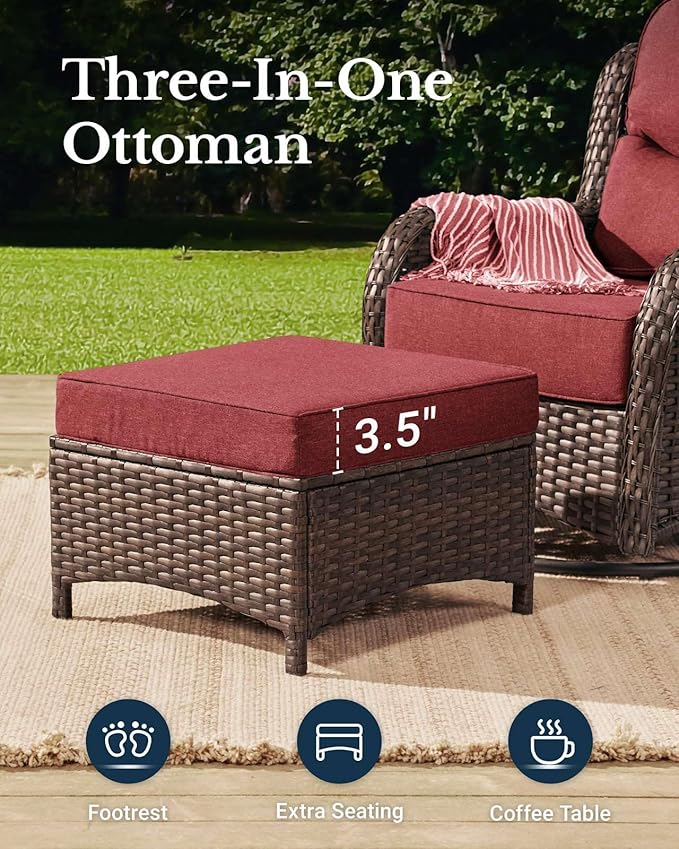 HILLGA Luxury Patio Furniture Set with 6-Inch Thick Cushions, High Back Outdoor Swivel Rocker Chairs and Patio Couch, 10-Piece All Weather Conversation Set for Porch Deck Pool Yard, Burgundy (V3)