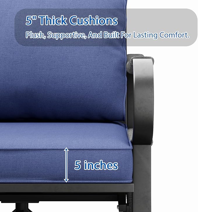 4 Piece Patio Furniture Set, All Weather Outdoor Sectional Sofa Conversation Set with Thick Cushions and Metal Coffee Table for Garden, Porch, Lawn, Blue