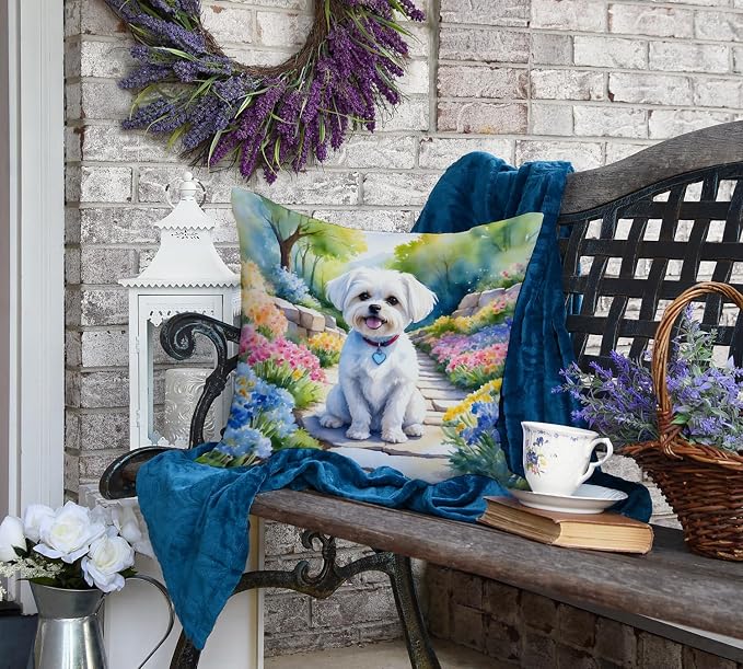 Caroline's Treasures Maltese Spring Path Throw Pillow Machine Washable, Indoor Outdoor Decorative Pillow for Couch, Bed or Patio, 18Hx18W