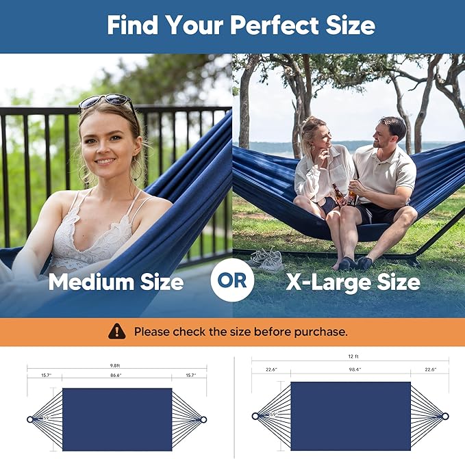 SUNCREAT Hammocks Outdoor Camping Double Hammock, 2 Person Outdoor Backyard Hammock, Navy