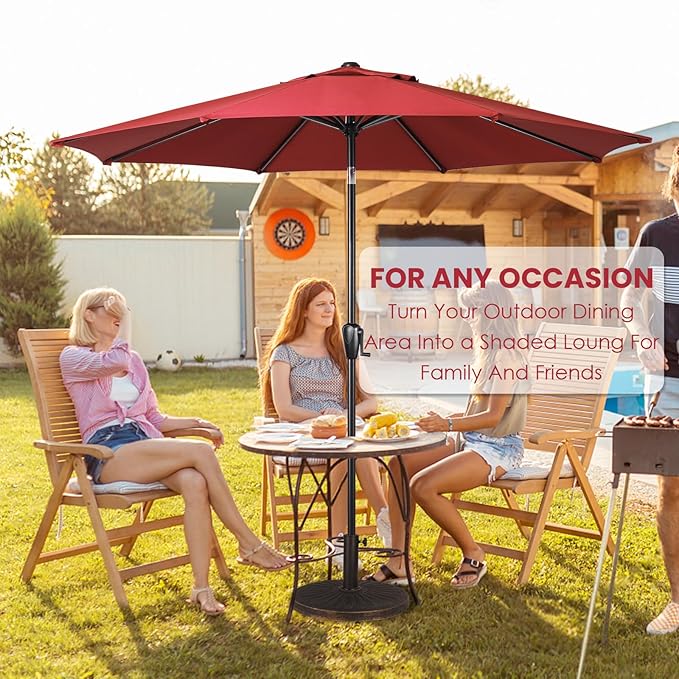 Sun-Ray 9' Round Patio Umbrella with Push-Button Tilt and Hand Crank Lift System, Market Umbrella for Porch, Deck, and Patio