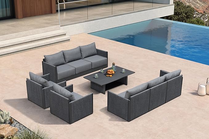 PURPLE LEAF 9 PCS Patio Furniture Set Patio Seating Sofas Aluminum Furniture Outdoor Couch Sectional Set with Cushions and Coffee Table Patio Conversation Sets Gray