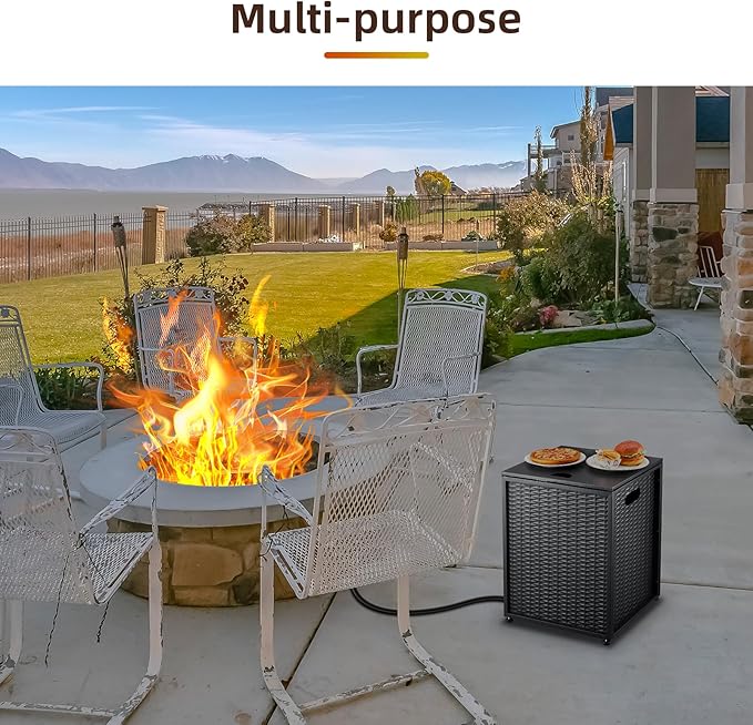 Propane Tank Cover Table – 20LB Outdoor Gas Cylinder Hideaway Storage Box with Side Handles – Metal Side Table for Garden Fire Pits