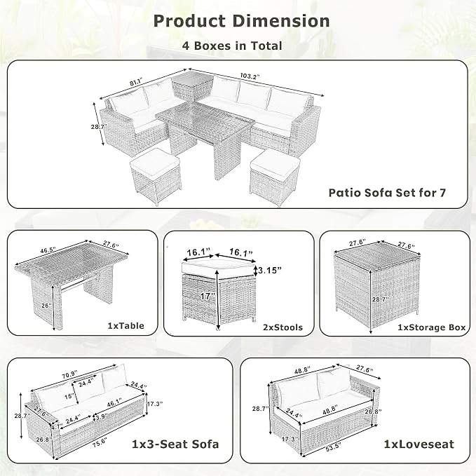 6 Pieces of Patio Furniture Sets, Outdoor Garden Furniture Sets,Patio Furnitures with Adjustable Seats, Hand-Woven Rattan furnitures for Garden terraces, Preferred Patio Conversation Sets